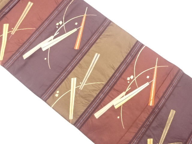 ふくれ織　横段に扇・露芝模様織り出し　袋帯